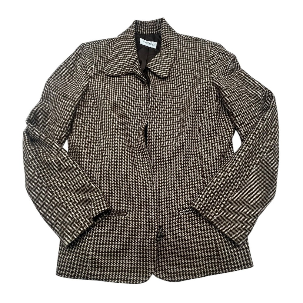Vintage Villager by Liz Claiborne Brown Houndstooth Zip Front Jacket Women's